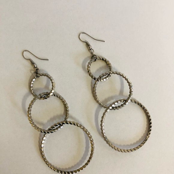 Silver Multi Hoop Textured Earrings - Picture 4 of 7